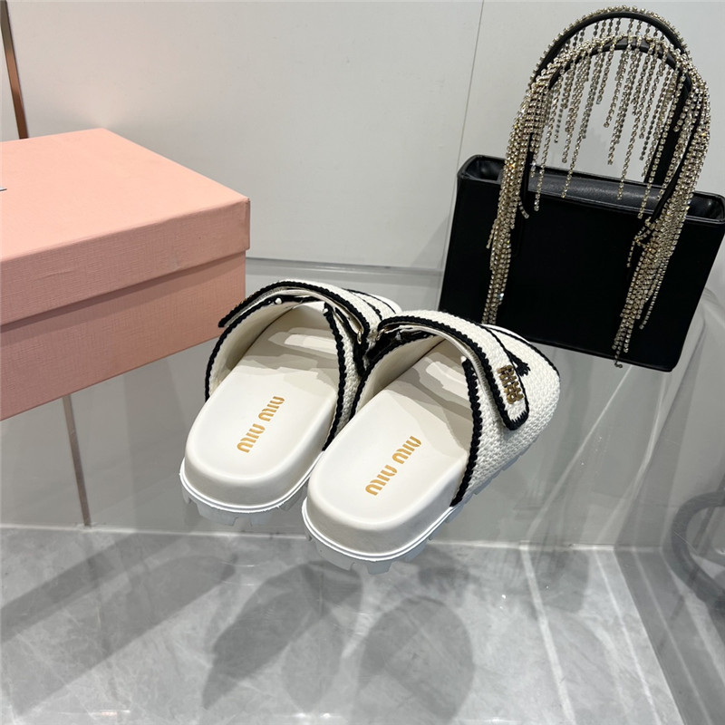 Miu Miu Crochet Knit Slides White