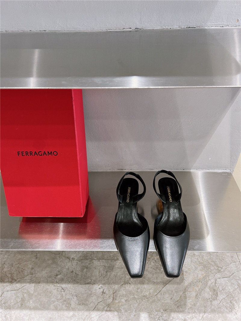 Ferragamo 40mm Black Cage-Heel Slingback Pumps