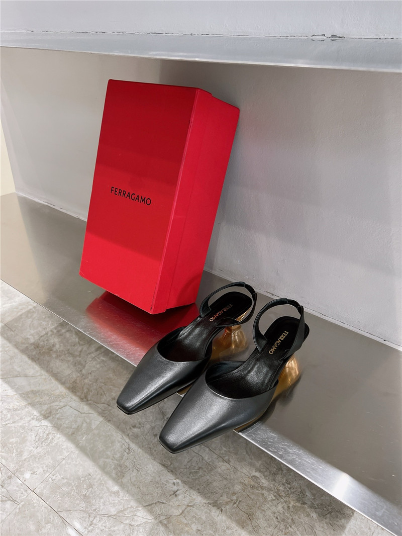 Ferragamo 40mm Black Cage-Heel Slingback Pumps