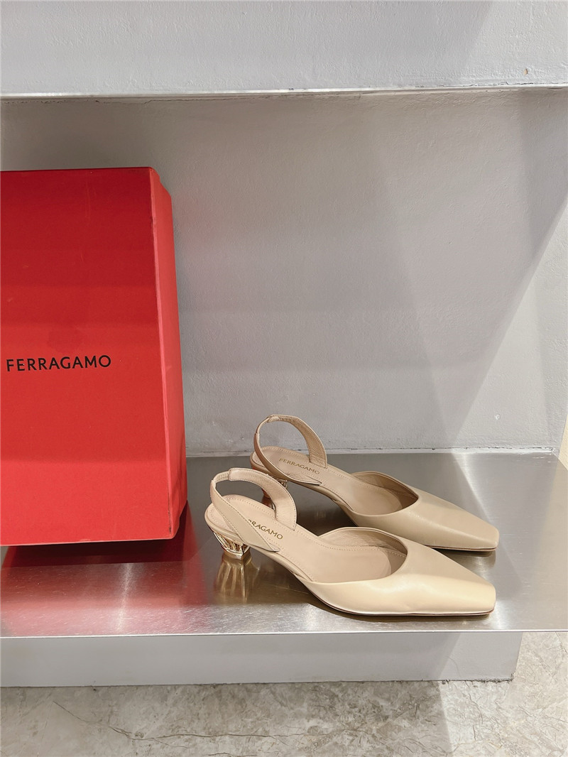 Ferragamo 40mm Cage-Heel Slingback Pumps Beige