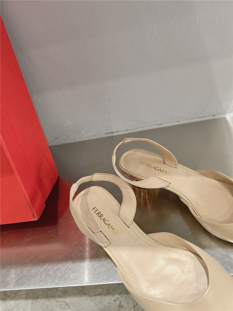 Ferragamo 40mm Cage-Heel Slingback Pumps Beige