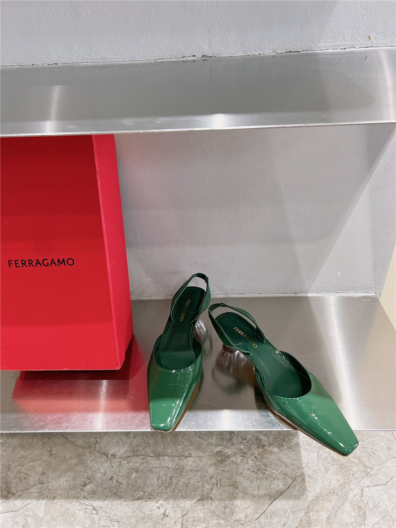 Ferragamo 40mm Cage-Heel Slingback Pumps Green