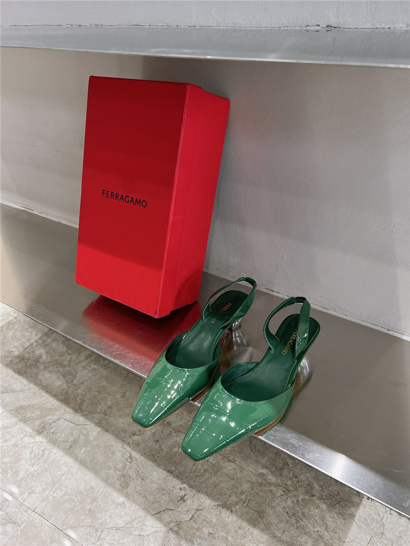 Ferragamo 40mm Cage-Heel Slingback Pumps Green