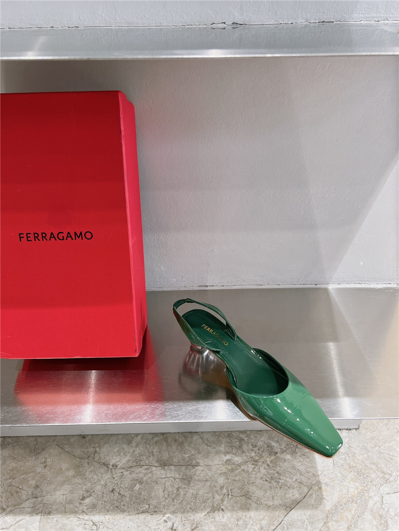 Ferragamo 40mm Cage-Heel Slingback Pumps Green