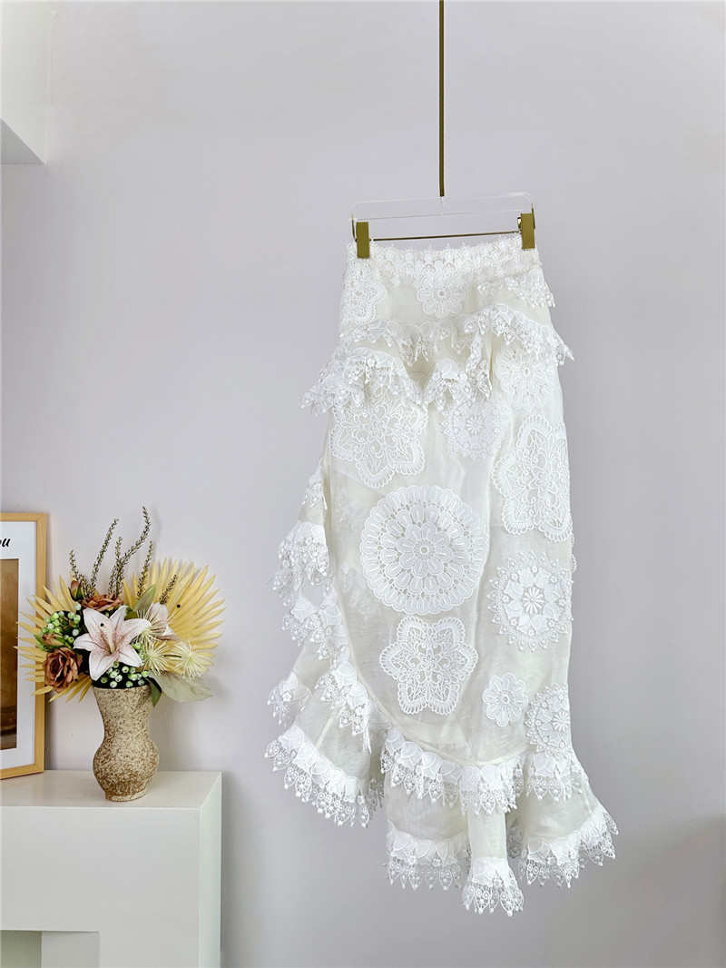 zimm asymmetric lace trim midi skirt replica clothes