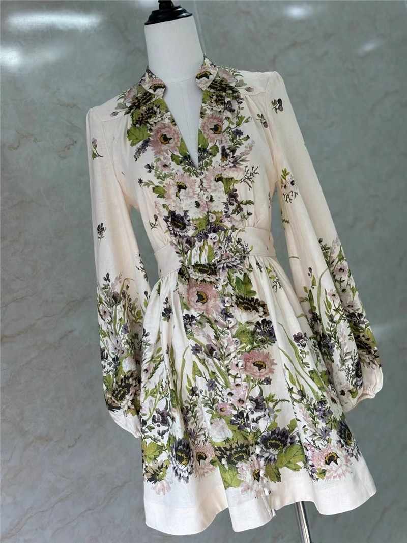 zimm deep V-neck lantern sleeve mini dress replica clothes