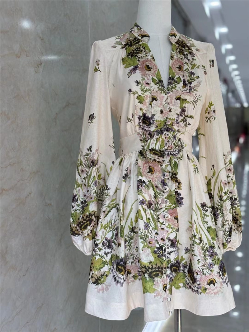 zimm deep V-neck lantern sleeve mini dress replica clothes