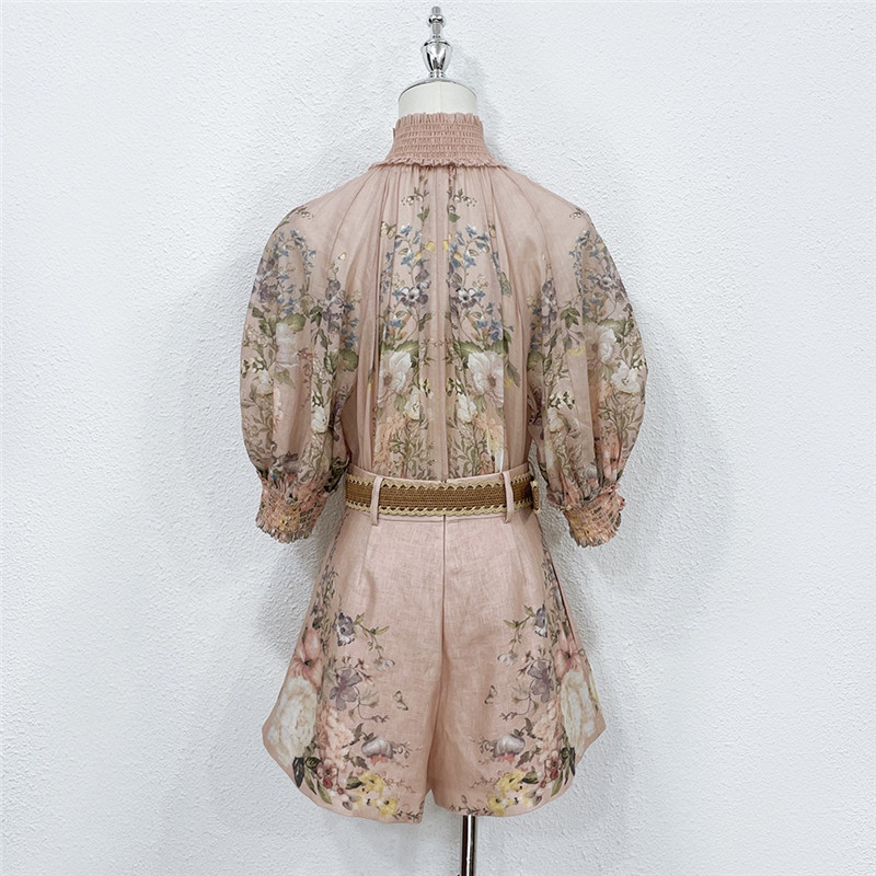 zimm popular ramie buckle top + Linen shorts replicas clothes