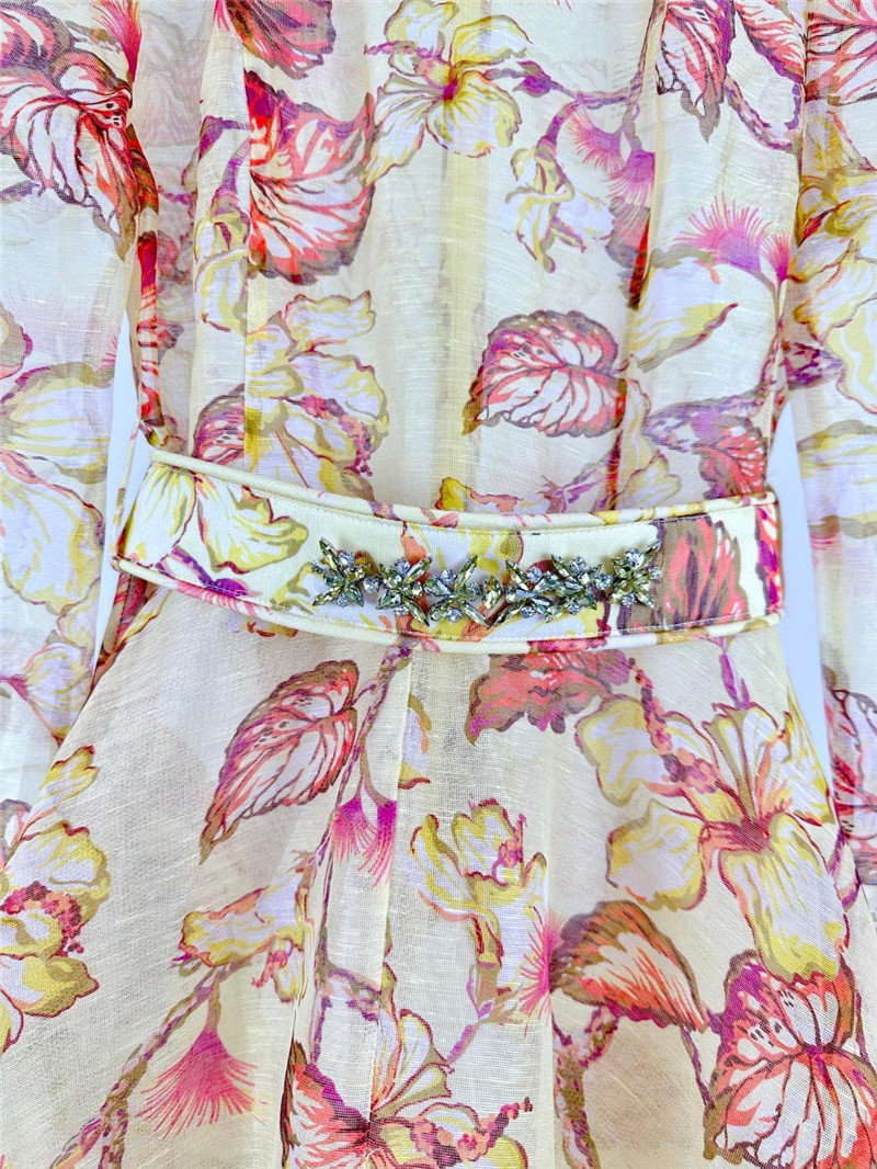 zimm floral pattern long sleeve midi dress replica clothes