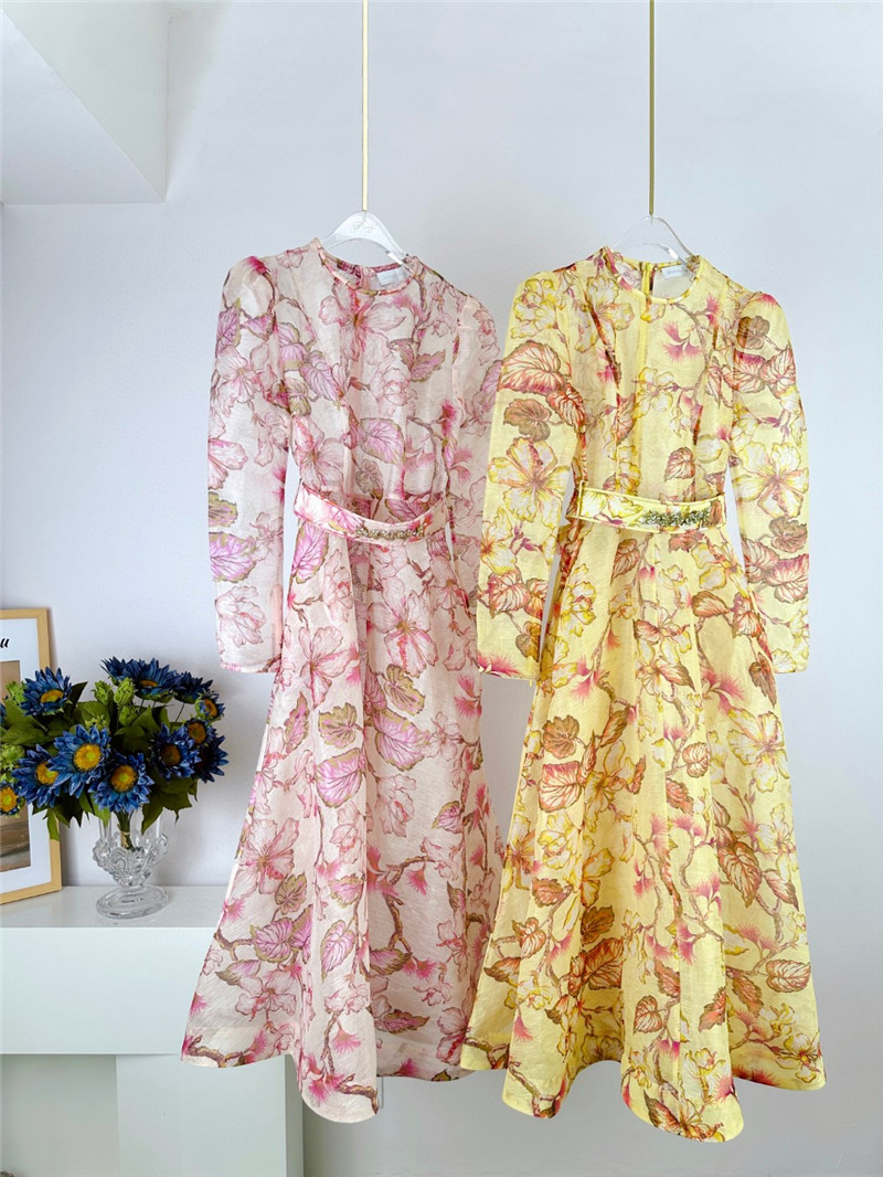 zimm floral pattern long sleeve midi dress replica clothes