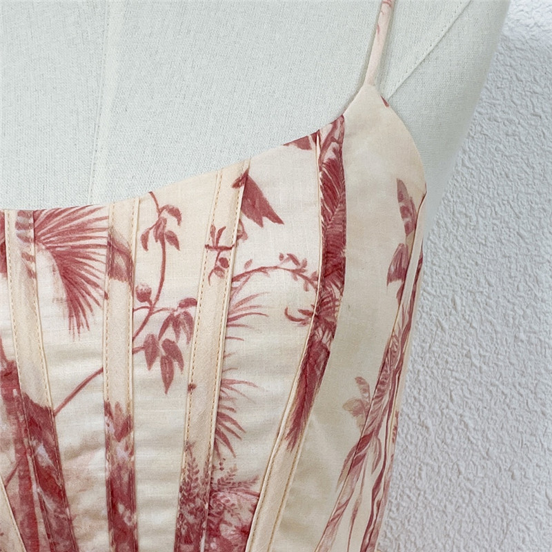 zimm Bamboo knot cotton printed drawstring dress