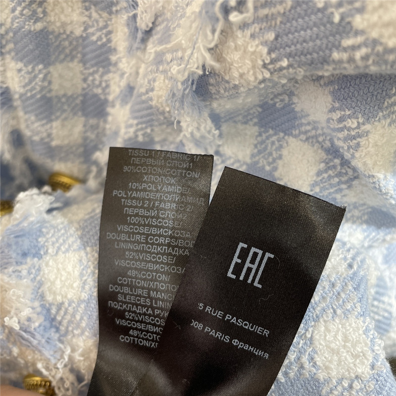 Balmain blue and white plaid fringe dress replica clothes