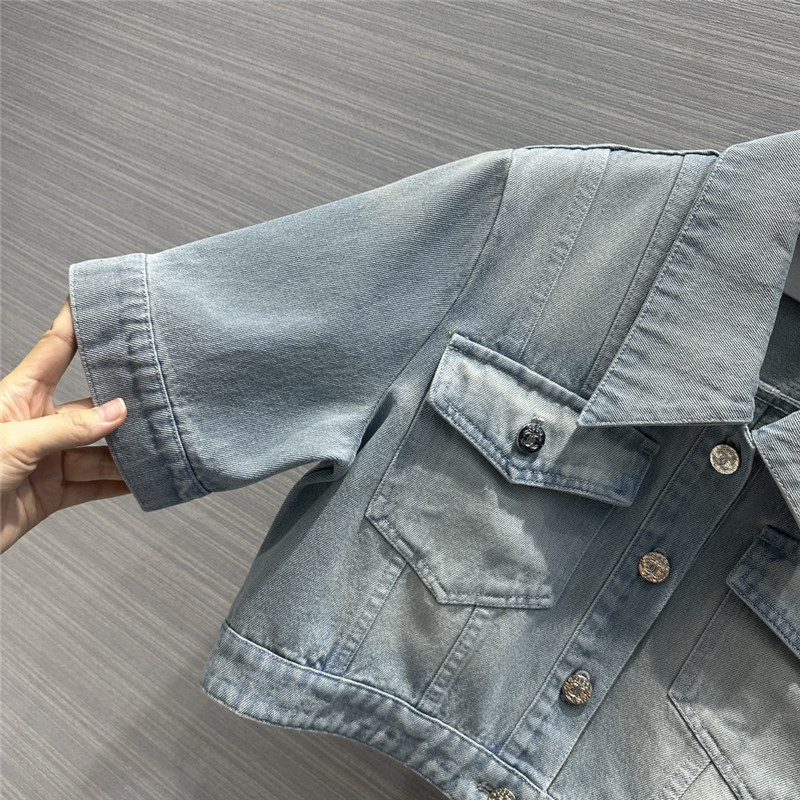 Ch**el denim short sleeve jacket replica clothing