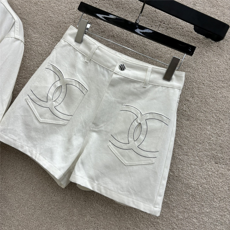 Ch**el round neck denim jacket + denim shorts replica clothes