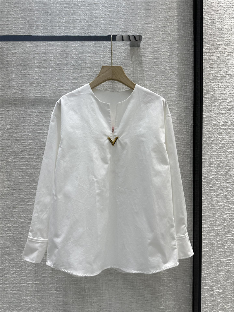 valentino hardware V-button round collar white shirt replica clothes