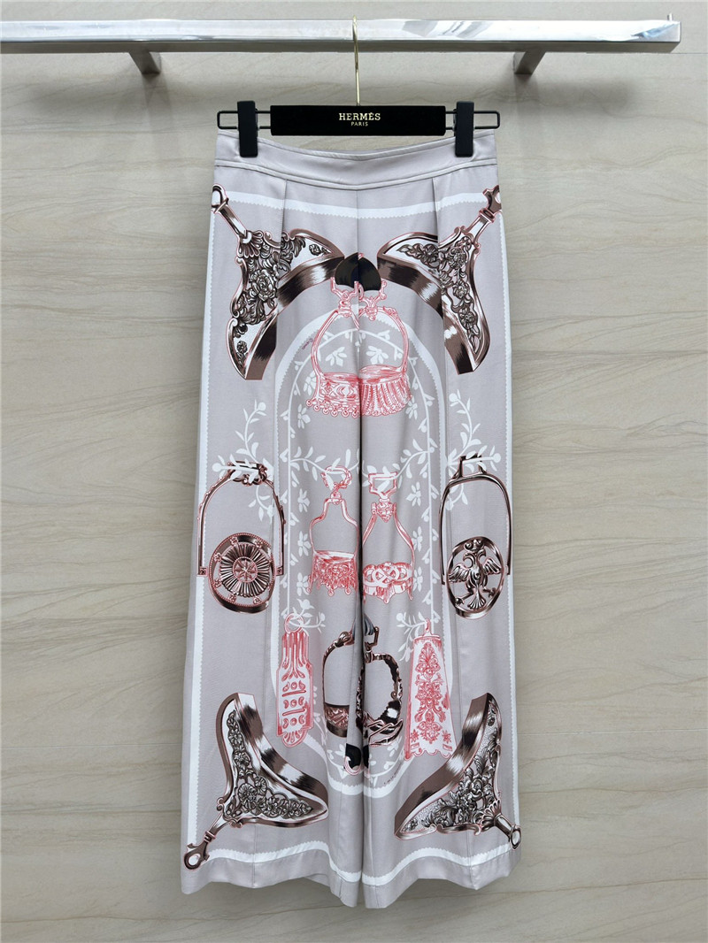 Hermes chain saddle print silk trousers replica clothes