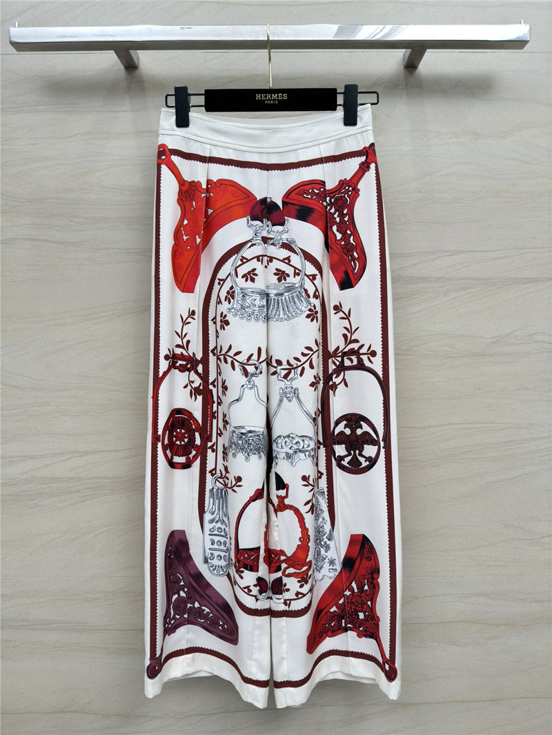 Hermes chain saddle print silk trousers replica clothes