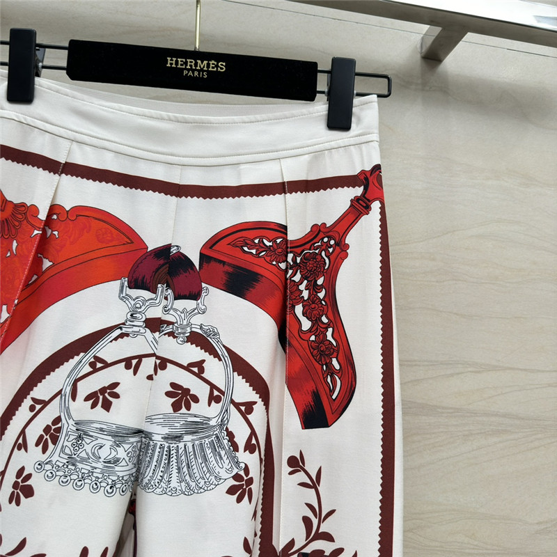 Hermes chain saddle print silk trousers replica clothes