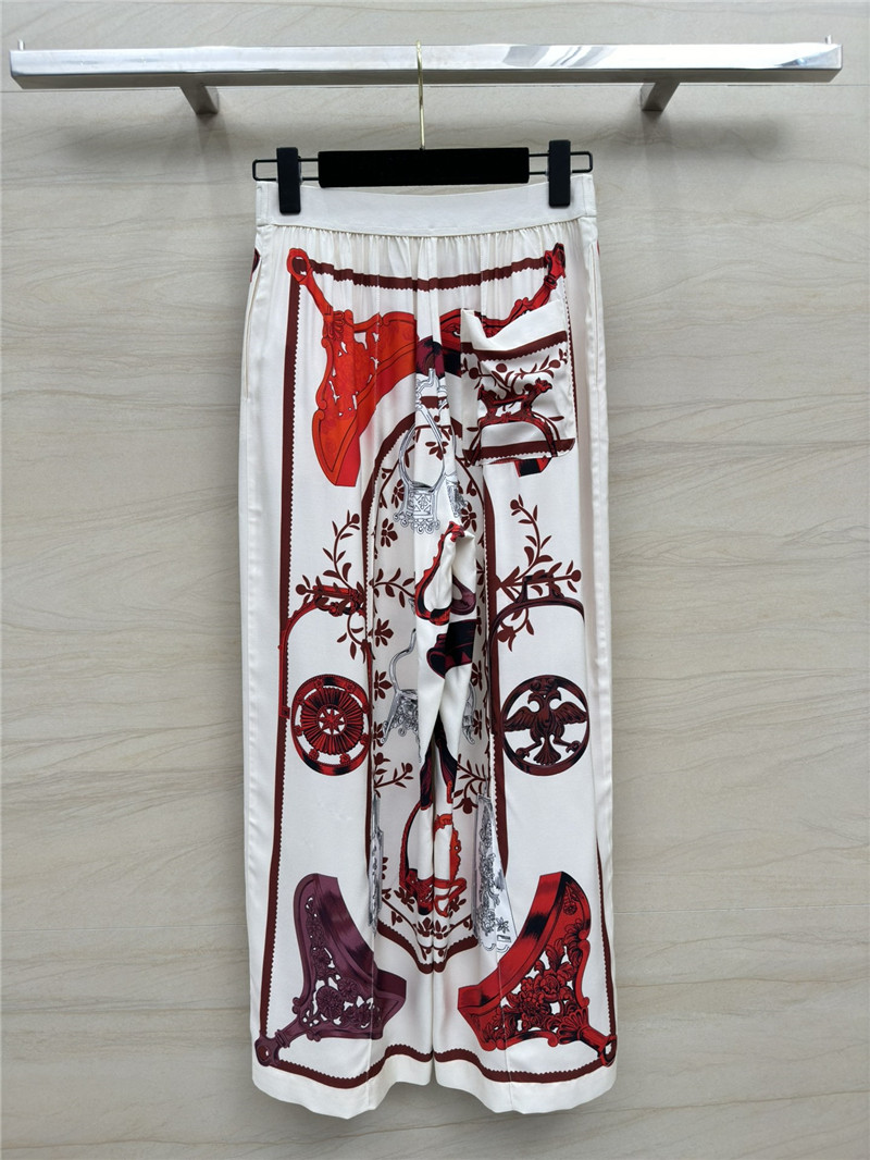 Hermes chain saddle print silk trousers replica clothes