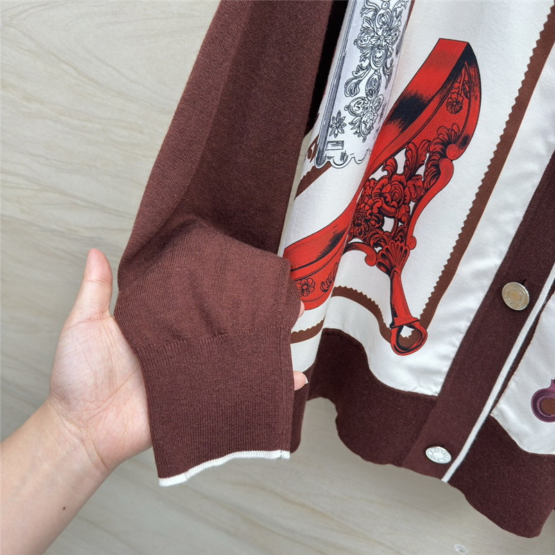 H**me5 red patchwork silk cashmere cardigan