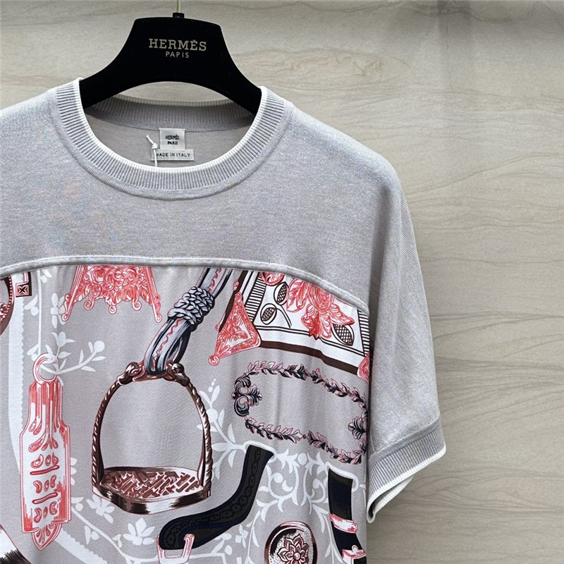 H**me5 patchwork silk cashmere t-shirt in grey