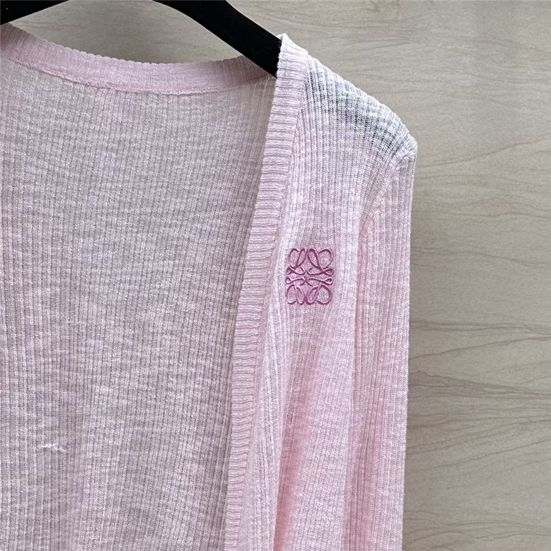 L0ew* pink logo linen yarn cardigan