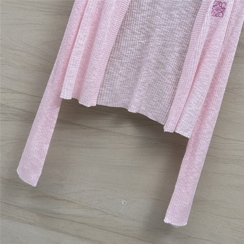 L0ew* pink logo linen yarn cardigan