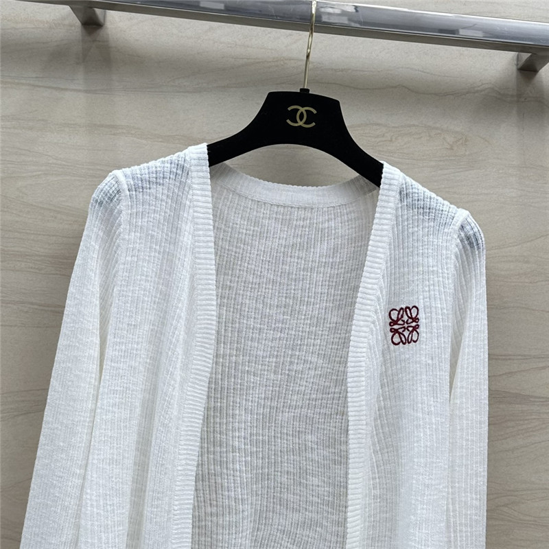 L0ew* logo linen yarn cardigan white