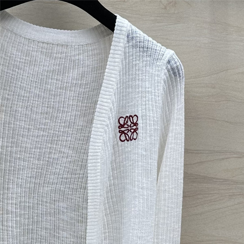 L0ew* logo linen yarn cardigan white