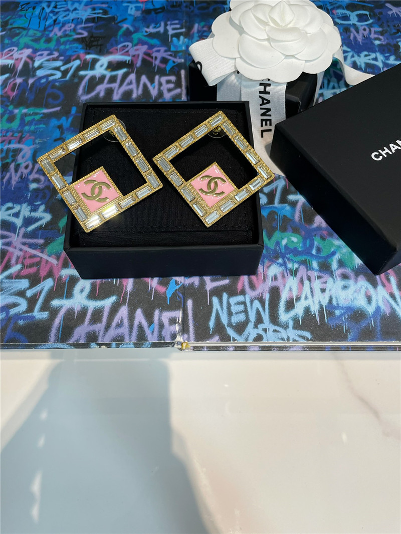 Chanel pink square earrings