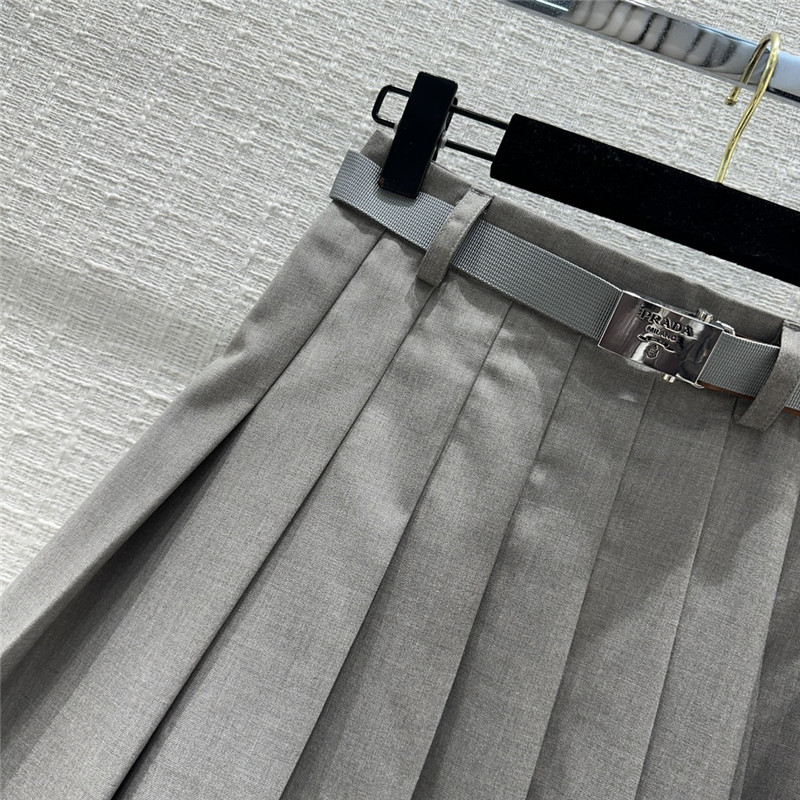 Pra*a preppy gray pleated long skirt replica clothes
