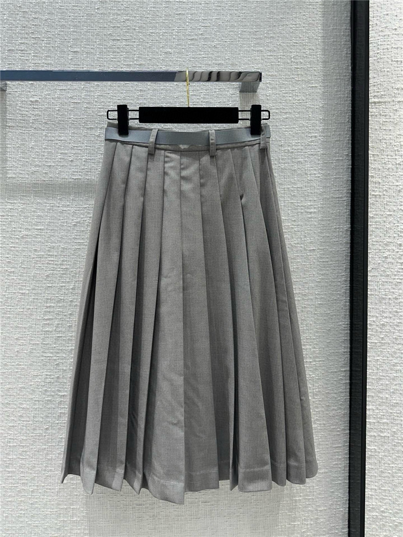 Pra*a preppy gray pleated long skirt replica clothes