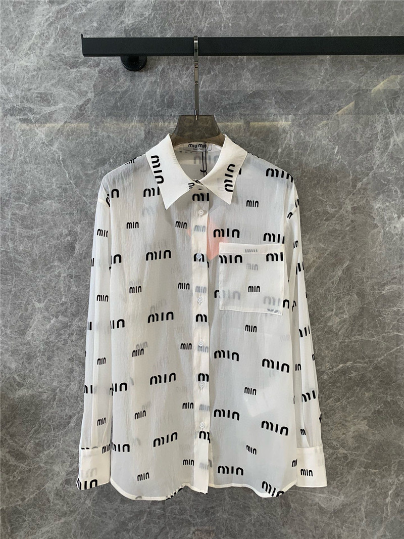 miumiu flocked printed long-sleeved shirt replica clothes