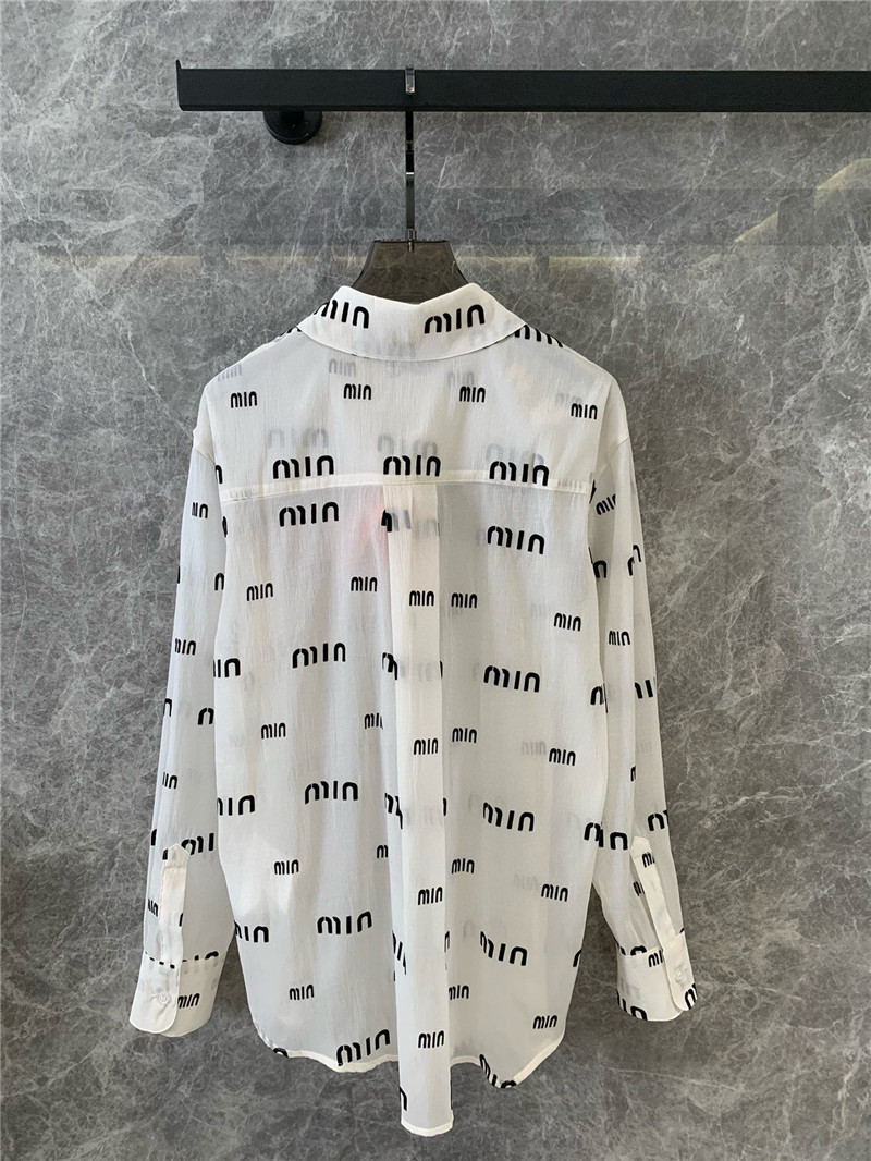 M1um1u flocked printed long-sleeved shirt replica clothes