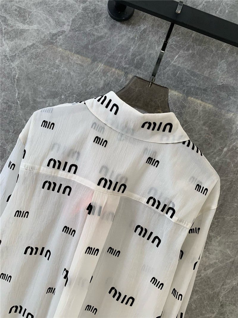 M1um1u flocked printed long-sleeved shirt replica clothes