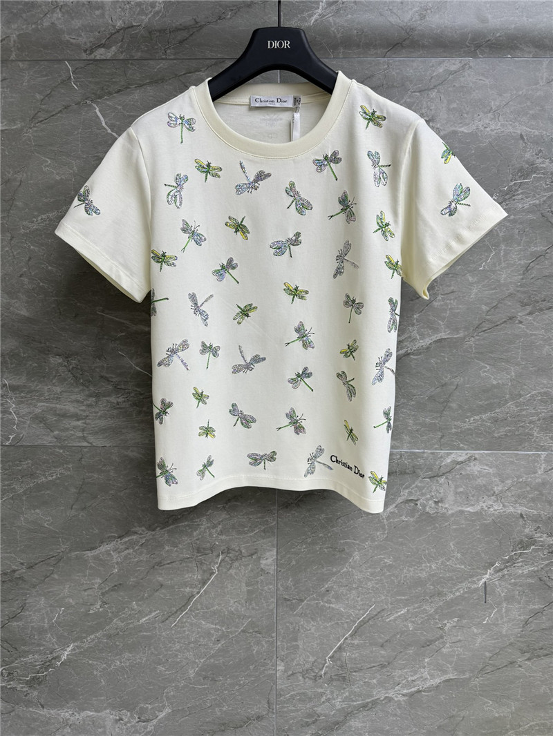 dior sequined dragonfly embroidered T-shirt replica clothes