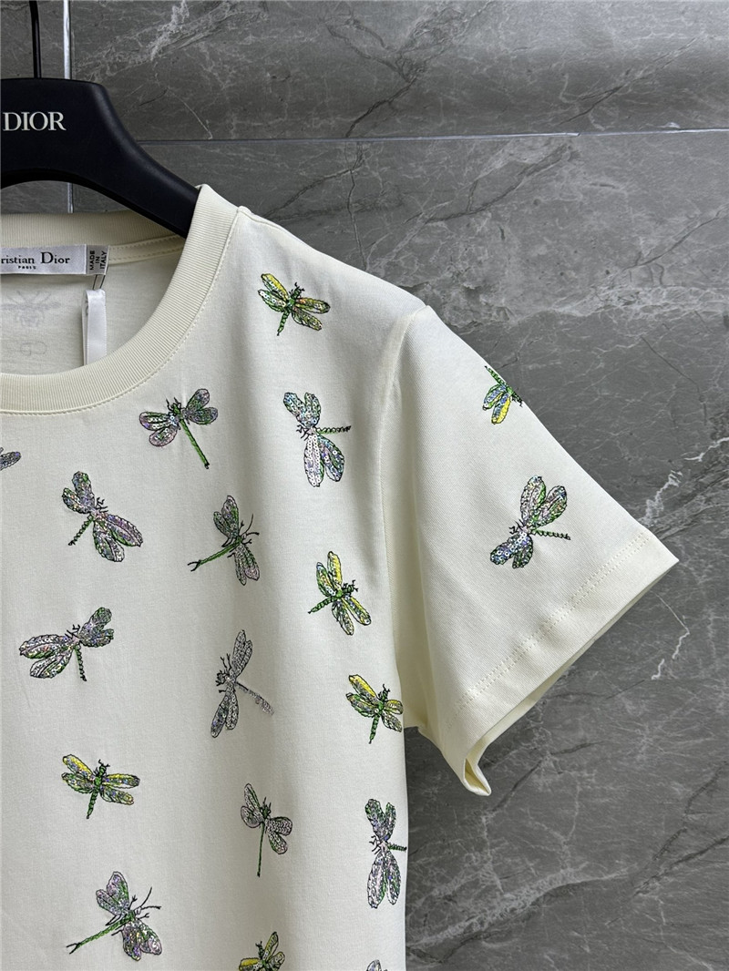 dior sequined dragonfly embroidered T-shirt replica clothes