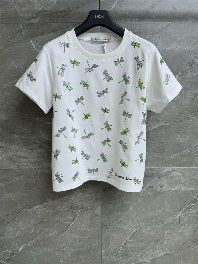 dior sequined dragonfly embroidered T-shirt replica clothes
