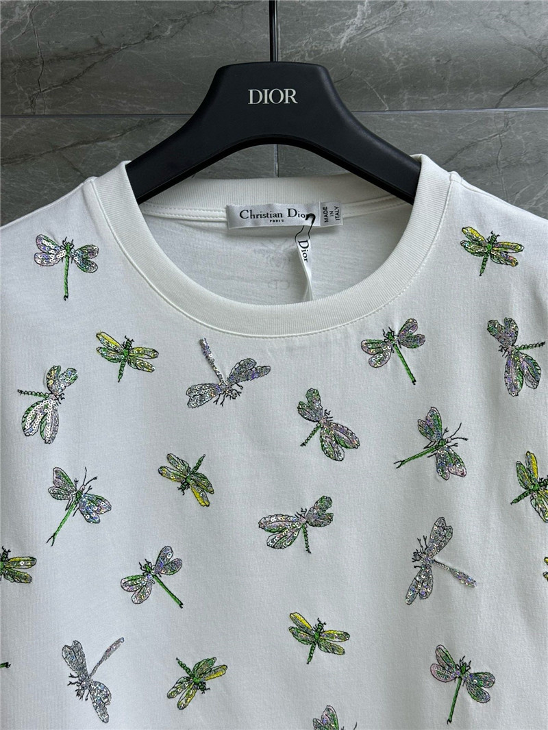 dior sequined dragonfly embroidered T-shirt replica clothes