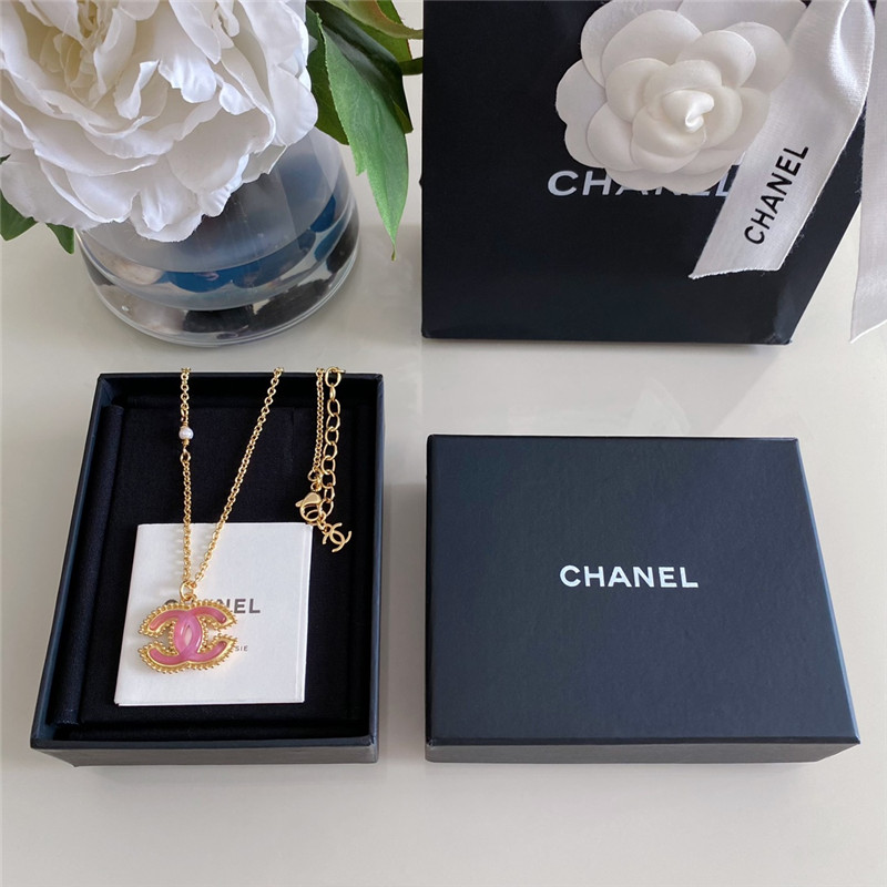 Chanel pink glass double c necklace