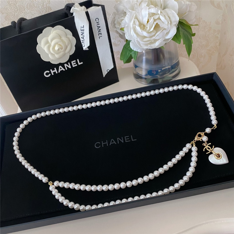 Ch**el double c white love pearl waist chain