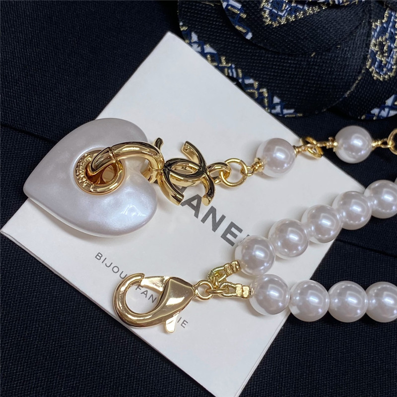 Ch**el double c white love pearl waist chain