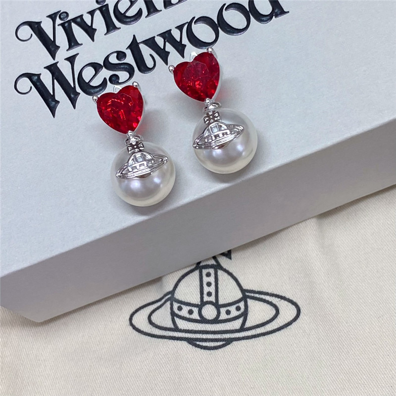 vivienne westwood heart D1am0nd saturn pearl stud earrings