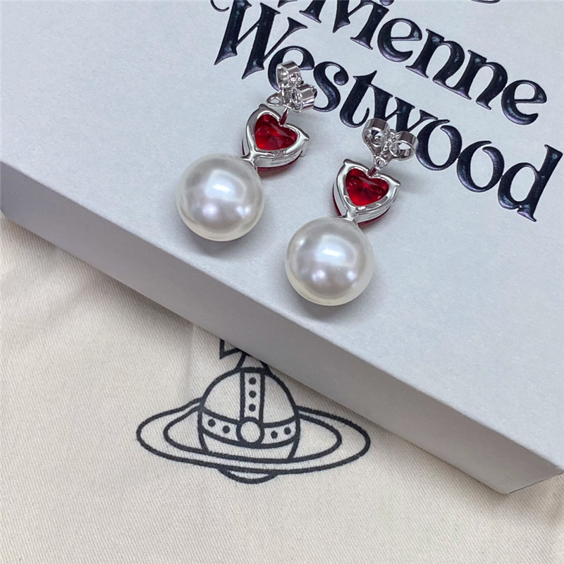 vivienne westwood heart D1am0nd saturn pearl stud earrings