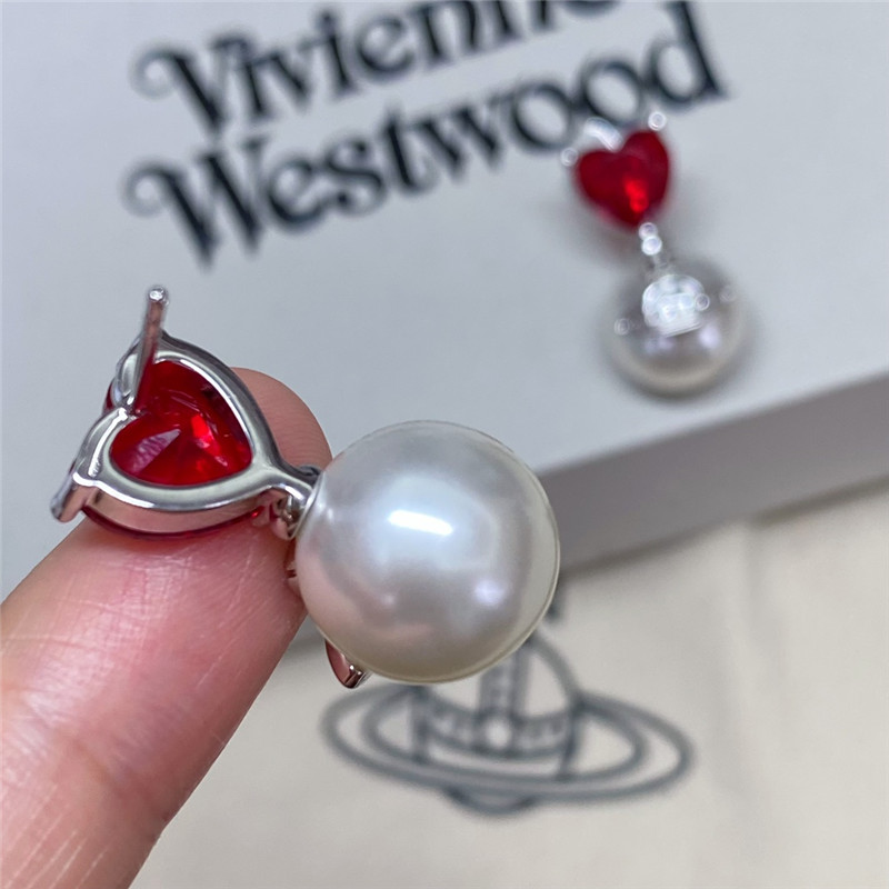 vivienne westwood heart D1am0nd saturn pearl stud earrings