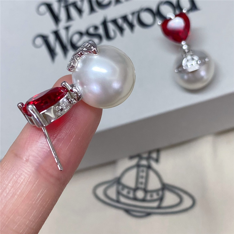 vivienne westwood heart D1am0nd saturn pearl stud earrings