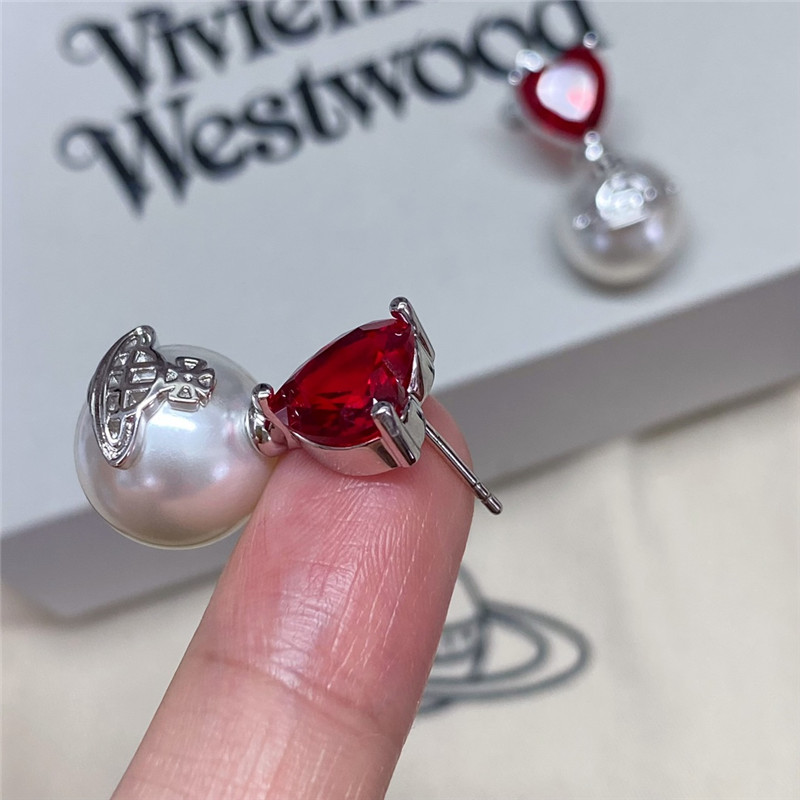 vivienne westwood heart D1am0nd saturn pearl stud earrings