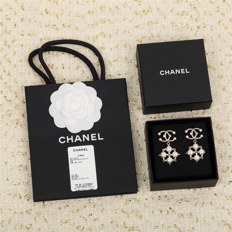 Chanel handmade pearl double c stud earrings