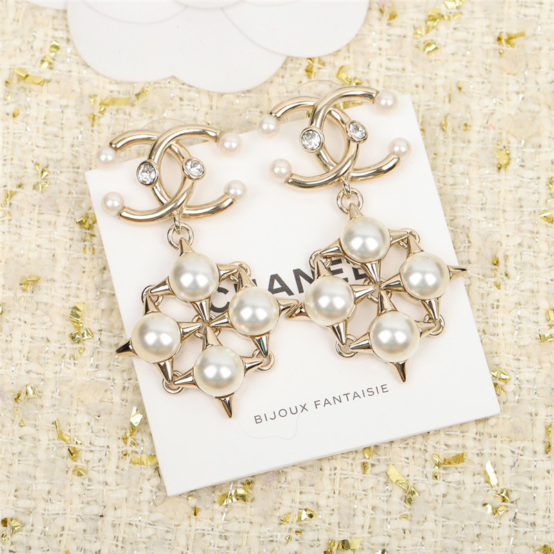 Ch**el handmade pearl double c stud earrings