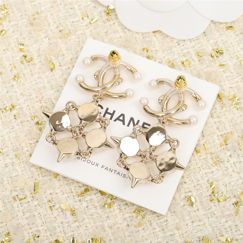 Ch**el handmade pearl double c stud earrings